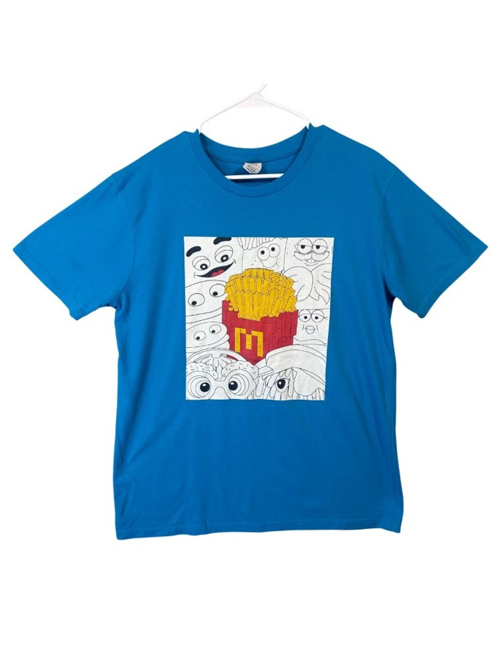 McDonalds Blue Graphic Men's T-Shirt With French Fries Faces Large EUC